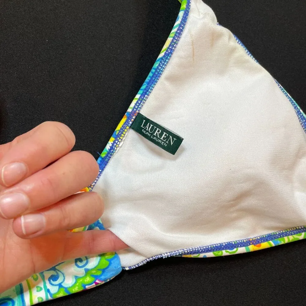 ~ Lauren Ralph Lauren Bikini Top, D/DD/LG/XL* Ring Front Halter Tie LRL Tropical